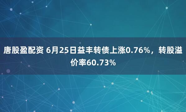 唐股盈配资 6月25日益丰转债上涨0.76%，转股溢价率60.73%